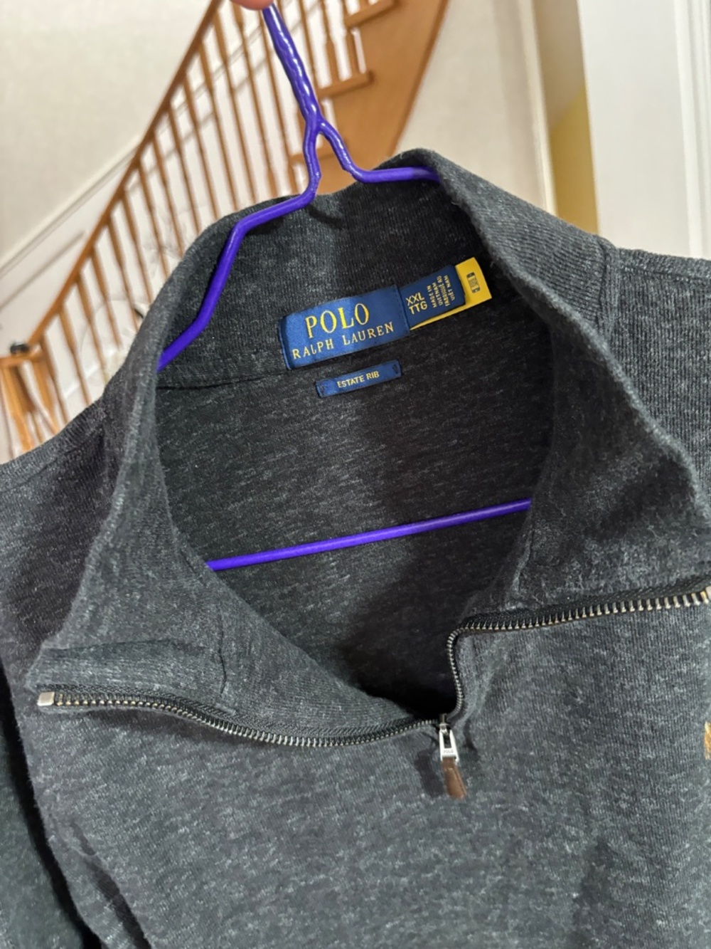 Polo Ralph Lauren Men's XXL Heather Charcoal Grey Quarter-Zip Sweater Pony Logo - Picture 7 of 7
